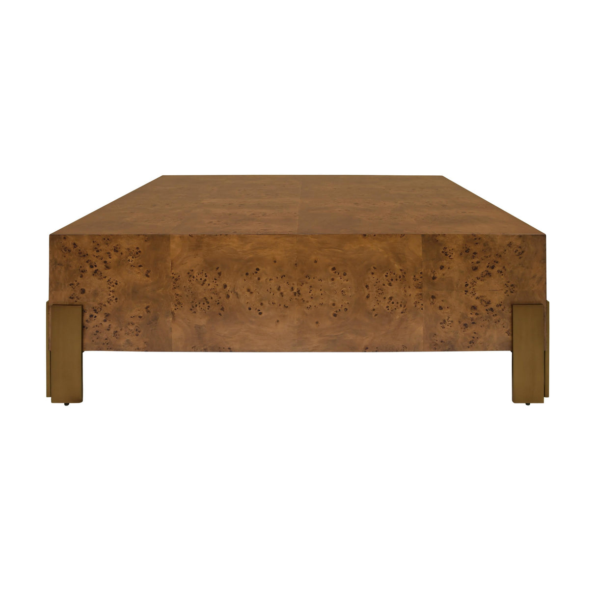 Worlds Away Square Chunk Coffee Table With Antique Brass Leg Brackets In Dark Burl Wood