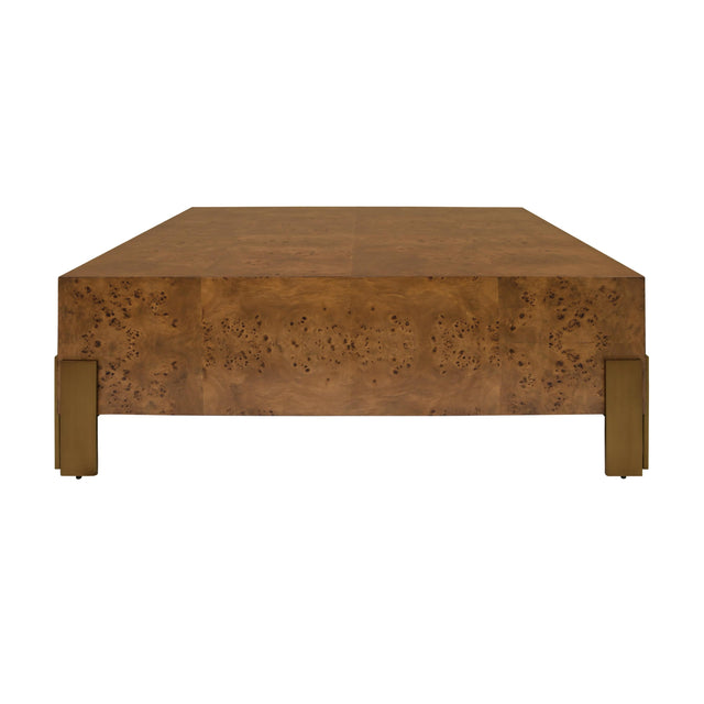 Worlds Away Square Chunk Coffee Table With Antique Brass Leg Brackets In Dark Burl Wood