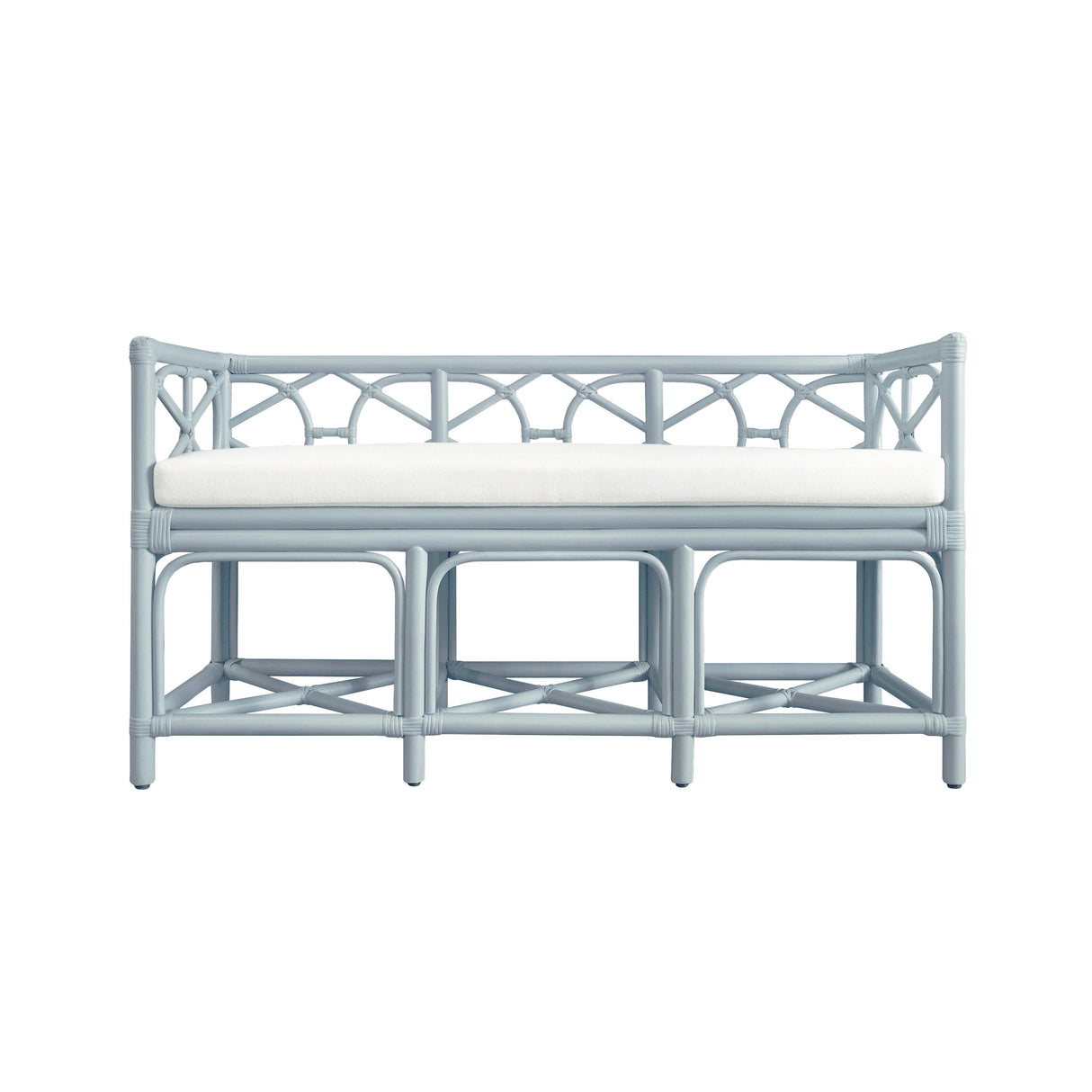 Worlds Away Decorative Bench With Performance Ivory Cushion In Rattan In Light Blue
