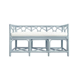 Worlds Away Decorative Bench With Performance Ivory Cushion In Rattan In Light Blue