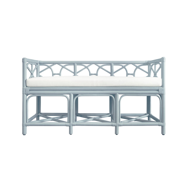 Worlds Away Decorative Bench With Performance Ivory Cushion In Rattan In Light Blue