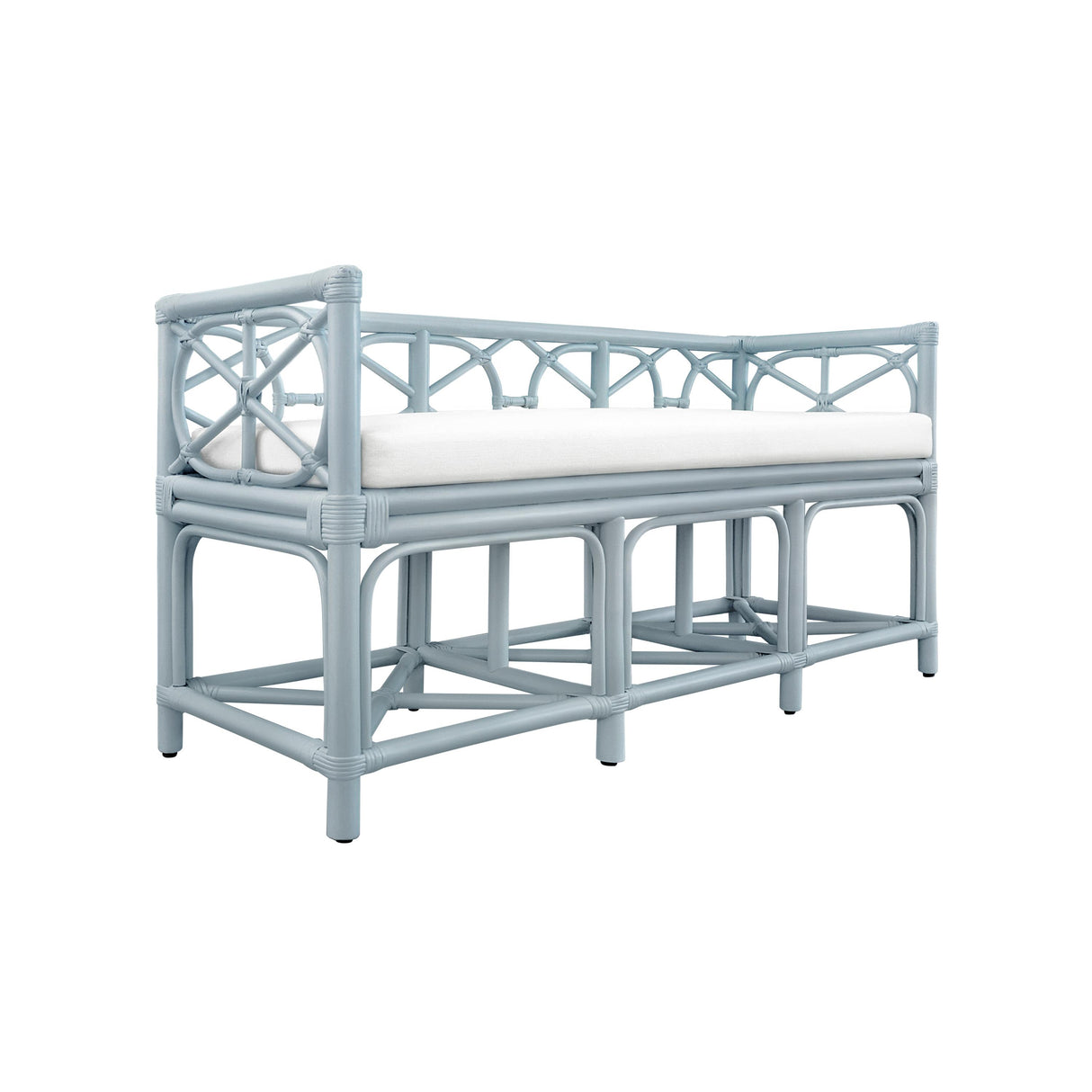 Worlds Away Decorative Bench With Performance Ivory Cushion In Rattan In Light Blue