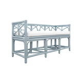 Worlds Away Decorative Bench With Performance Ivory Cushion In Rattan In Light Blue
