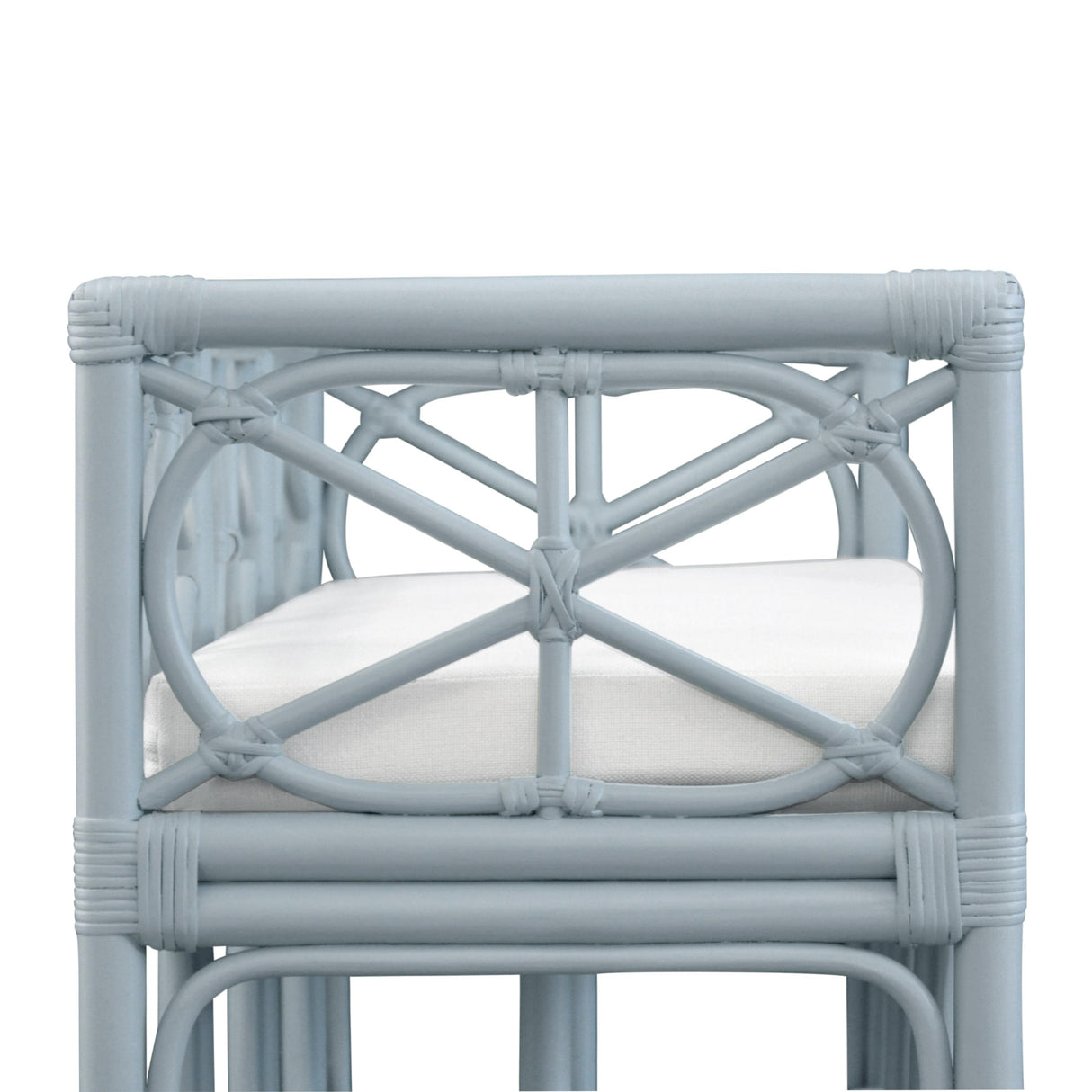 Worlds Away Decorative Bench With Performance Ivory Cushion In Rattan In Light Blue