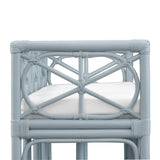 Worlds Away Decorative Bench With Performance Ivory Cushion In Rattan In Light Blue