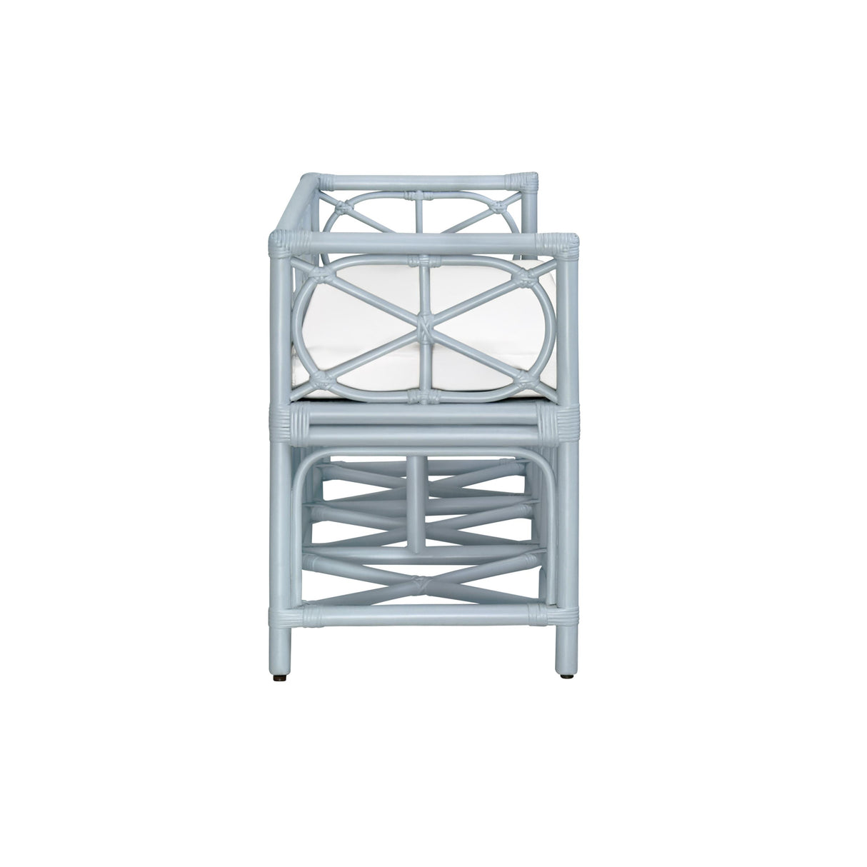 Worlds Away Decorative Bench With Performance Ivory Cushion In Rattan In Light Blue