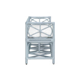 Worlds Away Decorative Bench With Performance Ivory Cushion In Rattan In Light Blue