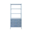 Worlds Away Three Drawer Etagere With Bamboo Detail In Blue Dyed Grasscloth And Light Blue Matte Lacquer
