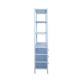 Worlds Away Three Drawer Etagere With Bamboo Detail In Blue Dyed Grasscloth And Light Blue Matte Lacquer