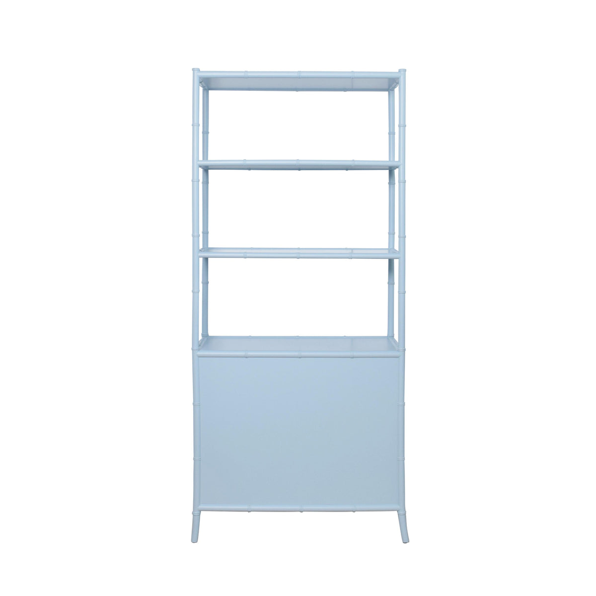 Worlds Away Three Drawer Etagere With Bamboo Detail In Blue Dyed Grasscloth And Light Blue Matte Lacquer