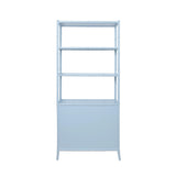 Worlds Away Three Drawer Etagere With Bamboo Detail In Blue Dyed Grasscloth And Light Blue Matte Lacquer