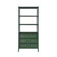 Worlds Away Three Drawer Etagere With Bamboo Detail In Green Dyed Grasscloth And Dark Green Matte Lacquer