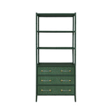 Worlds Away Three Drawer Etagere With Bamboo Detail In Green Dyed Grasscloth And Dark Green Matte Lacquer