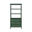 Worlds Away Three Drawer Etagere With Bamboo Detail In Green Dyed Grasscloth And Dark Green Matte Lacquer