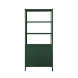 Worlds Away Three Drawer Etagere With Bamboo Detail In Green Dyed Grasscloth And Dark Green Matte Lacquer