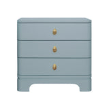 Worlds Away Three Drawer Rounded Edge Side Table With Brass Beetle Knob In Light Blue Matte Lacquer