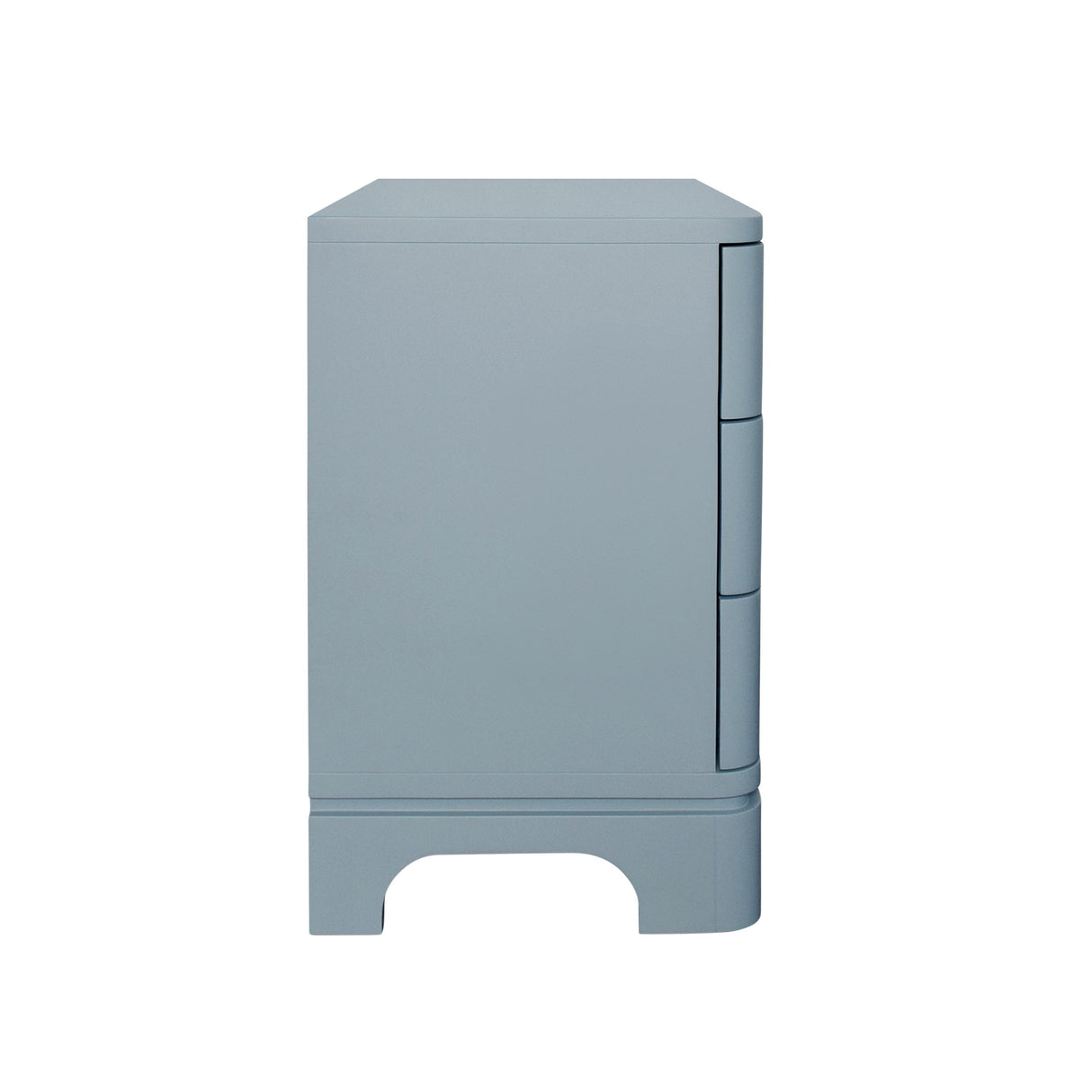 Worlds Away Three Drawer Rounded Edge Side Table With Brass Beetle Knob In Light Blue Matte Lacquer