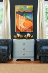 Worlds Away Three Drawer Rounded Edge Side Table With Brass Beetle Knob In Light Blue Matte Lacquer