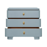 Worlds Away Three Drawer Rounded Edge Side Table With Brass Beetle Knob In Light Blue Matte Lacquer