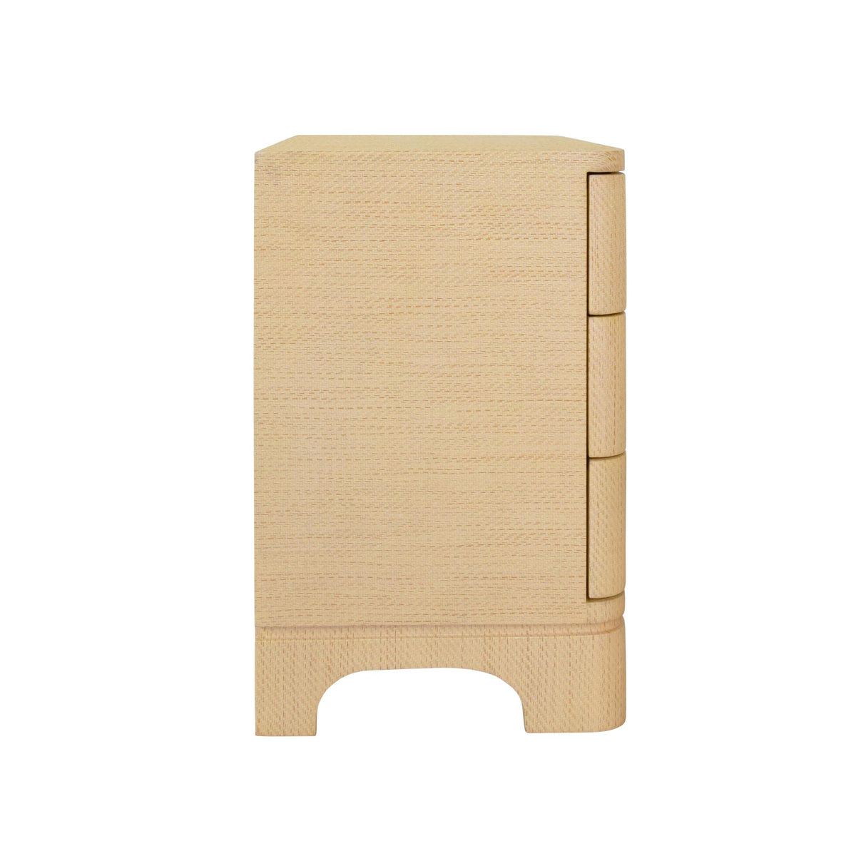 Worlds Away Three Drawer Rounded Edge Side Table With Brass Beetle Knob In Natural Grasscloth