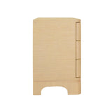 Worlds Away Three Drawer Rounded Edge Side Table With Brass Beetle Knob In Natural Grasscloth