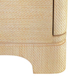 Worlds Away Three Drawer Rounded Edge Side Table With Brass Beetle Knob In Natural Grasscloth