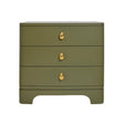 Worlds Away Three Drawer Rounded Edge Side Table With Brass Beetle Knob In Olive Green Matte Lacquer