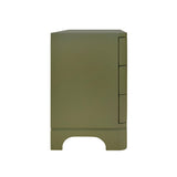 Worlds Away Three Drawer Rounded Edge Side Table With Brass Beetle Knob In Olive Green Matte Lacquer