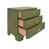Worlds Away Three Drawer Rounded Edge Side Table With Brass Beetle Knob In Olive Green Matte Lacquer