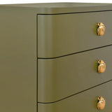 Worlds Away Three Drawer Rounded Edge Side Table With Brass Beetle Knob In Olive Green Matte Lacquer