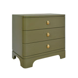 Worlds Away Three Drawer Rounded Edge Side Table With Brass Beetle Knob In Olive Green Matte Lacquer