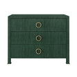 Worlds Away Three Drawer Chest With Antique Brass Circle Hardware In Dyed Green Grasscloth