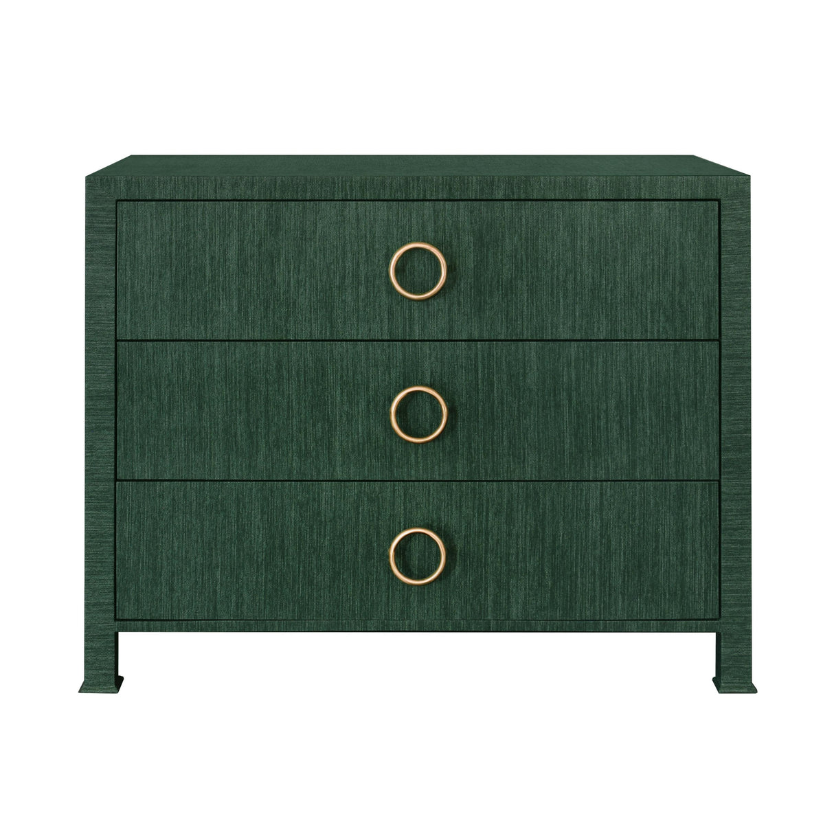 Worlds Away Three Drawer Chest With Antique Brass Circle Hardware In Dyed Green Grasscloth