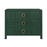 Worlds Away Three Drawer Chest With Antique Brass Circle Hardware In Dyed Green Grasscloth