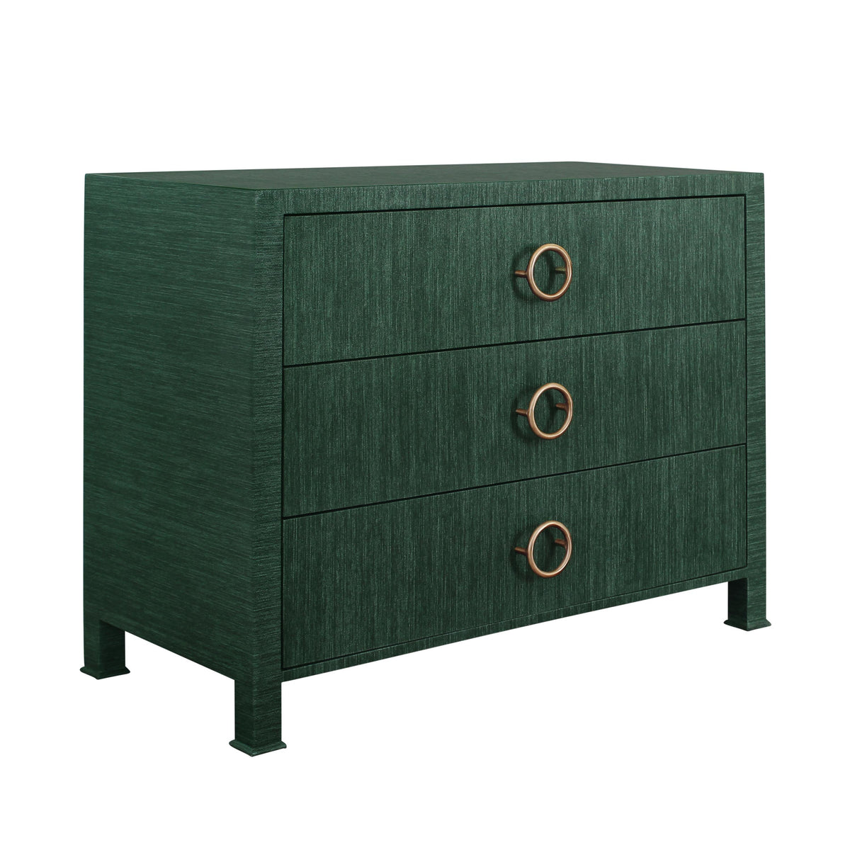 Worlds Away Three Drawer Chest With Antique Brass Circle Hardware In Dyed Green Grasscloth
