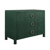 Worlds Away Three Drawer Chest With Antique Brass Circle Hardware In Dyed Green Grasscloth