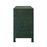 Worlds Away Three Drawer Chest With Antique Brass Circle Hardware In Dyed Green Grasscloth