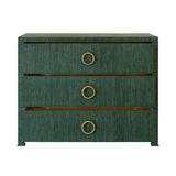 Worlds Away Three Drawer Chest With Antique Brass Circle Hardware In Dyed Green Grasscloth