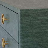 Worlds Away Three Drawer Chest With Antique Brass Circle Hardware In Dyed Green Grasscloth