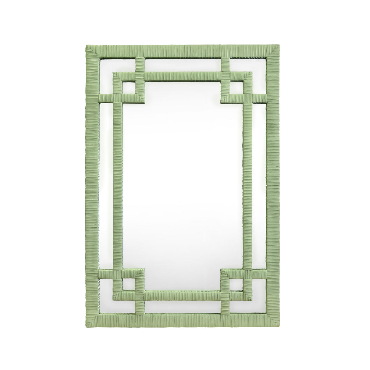 Worlds Away Greek Key Design Mirror In Wrapped Rattan In Sage Green