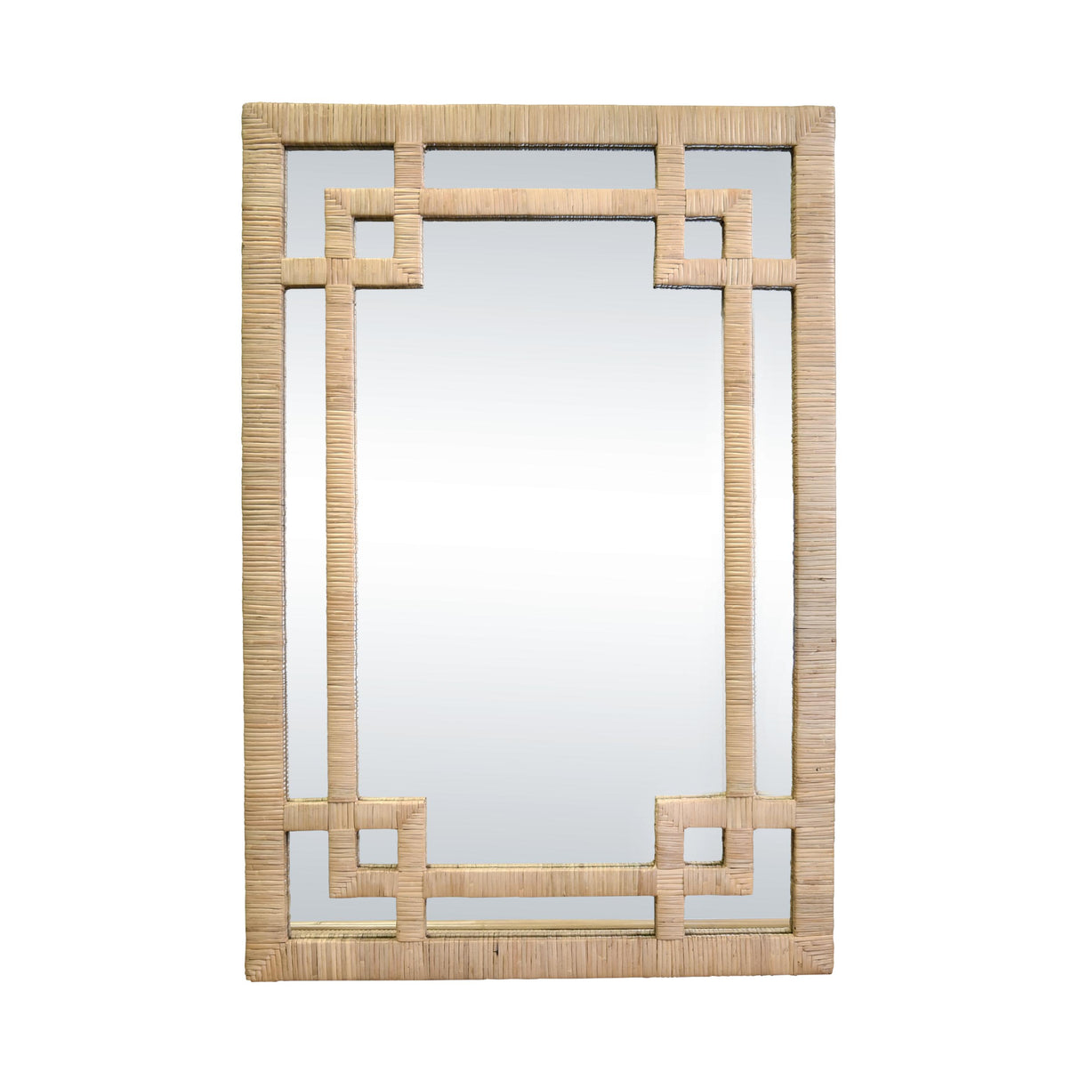 Worlds Away Greek Key Design Mirror In Wrapped Natural Rattan