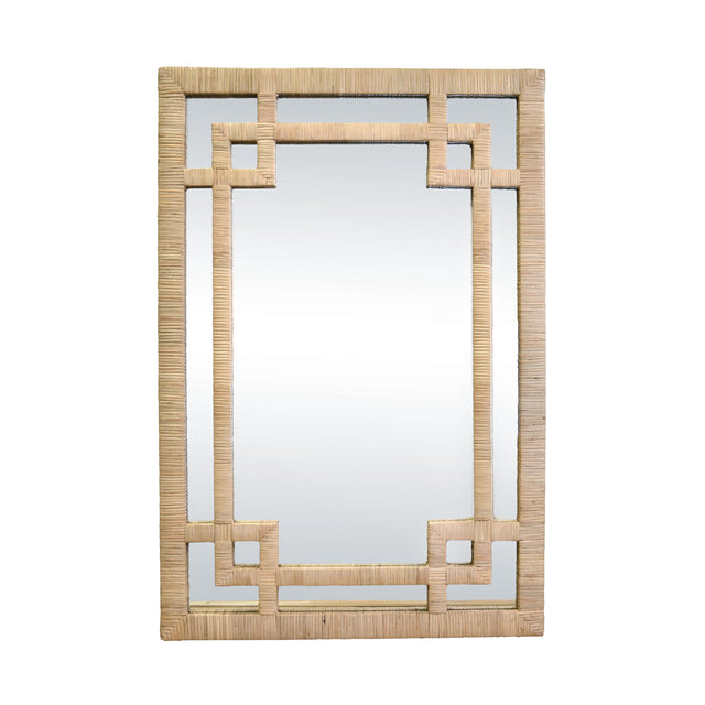 Worlds Away Greek Key Design Mirror In Wrapped Natural Rattan