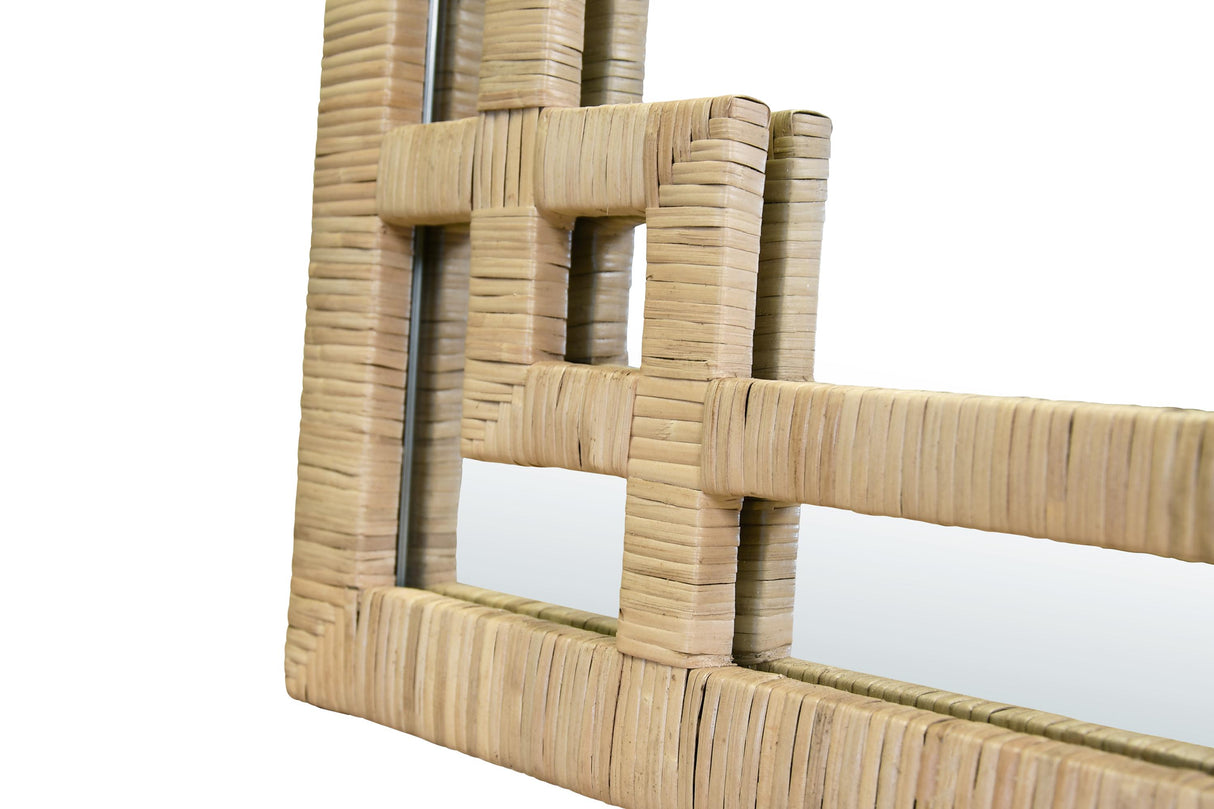 Worlds Away Greek Key Design Mirror In Wrapped Natural Rattan