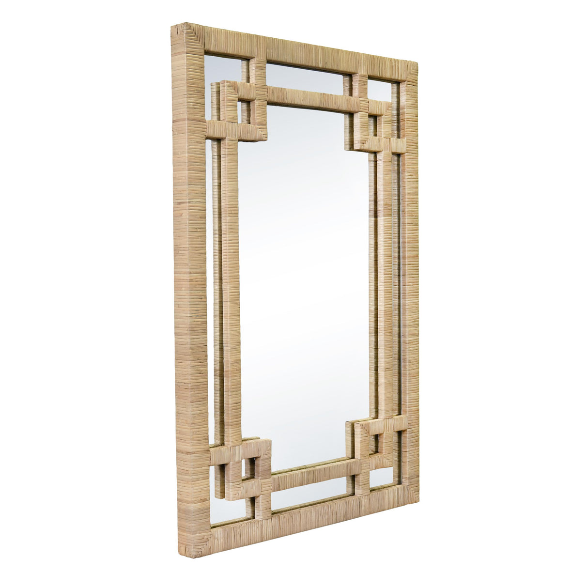 Worlds Away Greek Key Design Mirror In Wrapped Natural Rattan