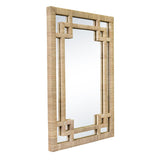 Worlds Away Greek Key Design Mirror In Wrapped Natural Rattan