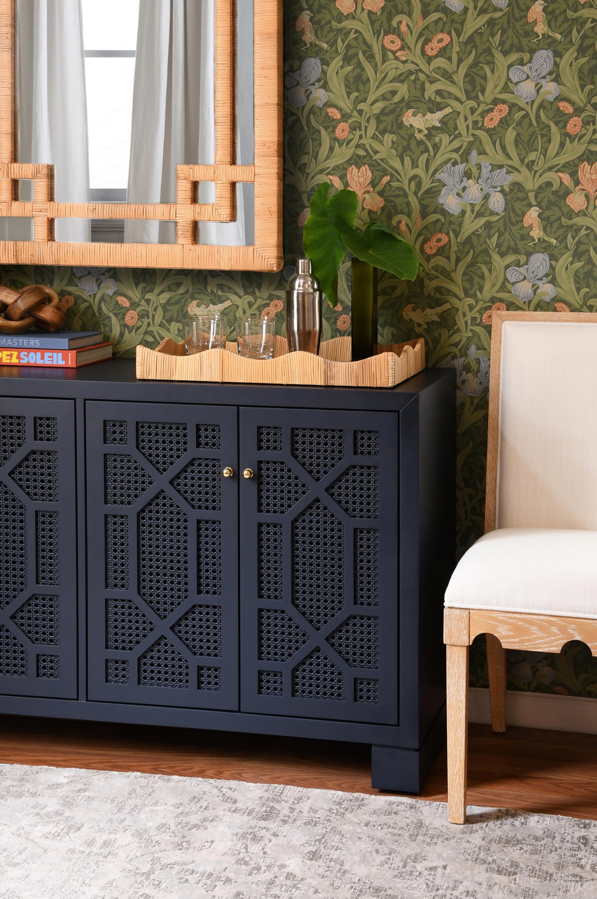 Worlds Away Greek Key Design Mirror In Wrapped Natural Rattan