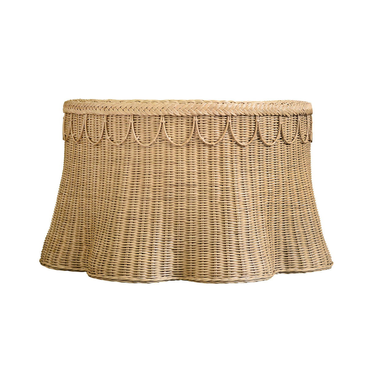Worlds Away Round Coffee Table With Scalloped Detail In Natural Woven Rattan
