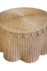 Worlds Away Round Coffee Table With Scalloped Detail In Natural Woven Rattan