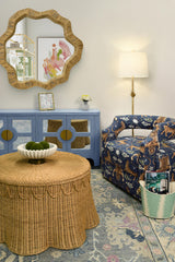 Worlds Away Round Coffee Table With Scalloped Detail In Natural Woven Rattan