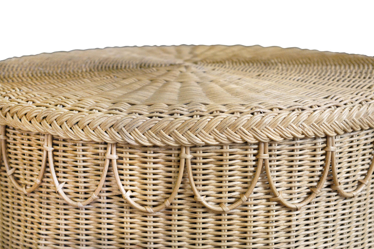 Worlds Away Round Coffee Table With Scalloped Detail In Natural Woven Rattan